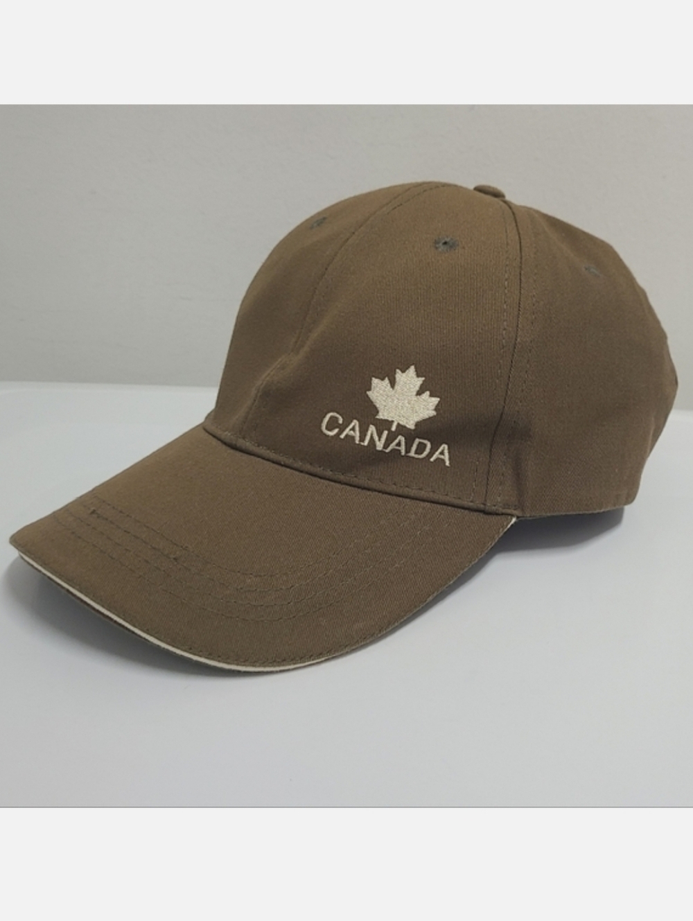 Outbound Cotton Twill Baseball Cap Brown/Cream Embroidered Canada Maple Leaf